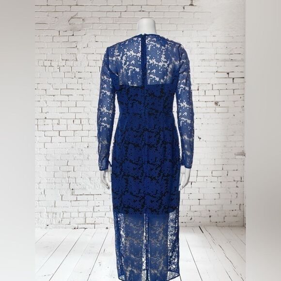 Diane Von Furstenberg Blue Mesh Sleeve Dress - Picture 4 of 6
